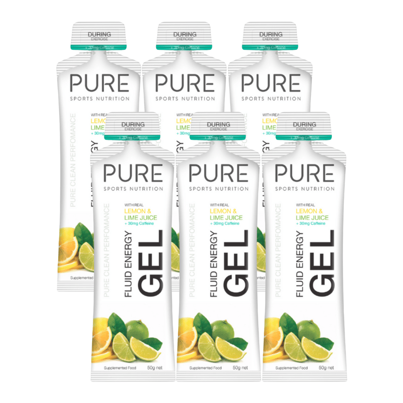 Pure Sports Nutrition - Fluid Energy Gels - Lemon Lime (50g - 30mg Caffeine) - 6 Pack